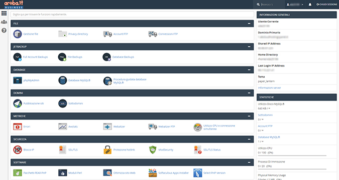 cPanel, home pannello