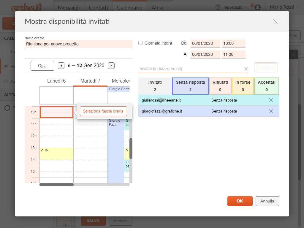 Webmail Aruba: disponibilità invitati