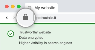 The address bar of a browser shows a padlock icon next to the URL. The site is trustworthy, the data are encrypted and the site has got a higher visibility for the search engines.