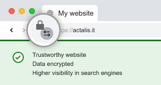 The address bar of a browser shows a padlock icon next to the URL. The site is trustworthy, the data are encrypted and the site has got a higher visibility for the search engines.