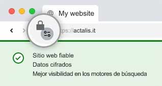 La barra de dirección de un navegador tiene un candado a lado del URL. El sito es fiable, sus datos estan cifrados y su visibilidad en los motores de busqueda es mejor.